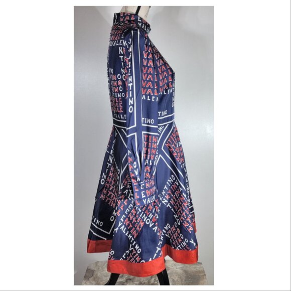 VALENTINO Mock-neck Long-sleeve Puzzle-print Midi Dress Womens Size 12 $5030 - Picture 3 of 9